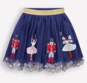 Mini Boden Appliqué Tulle Skirt Navy Blue Nutcracker Sz 6-7 NWT $80